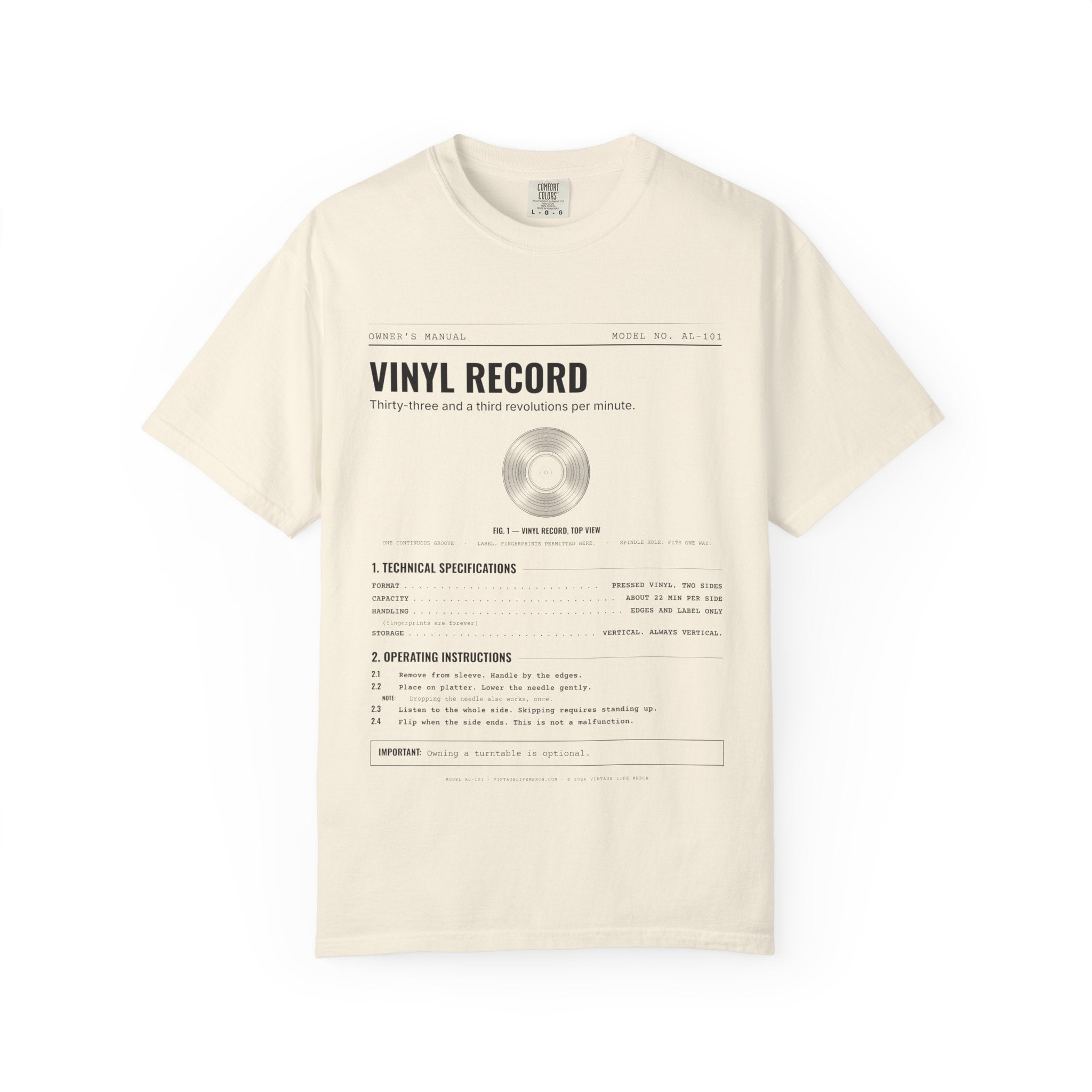 Vinyl Record Spec Sheet Shirt | Analog Life Vintage Tee in Ivory