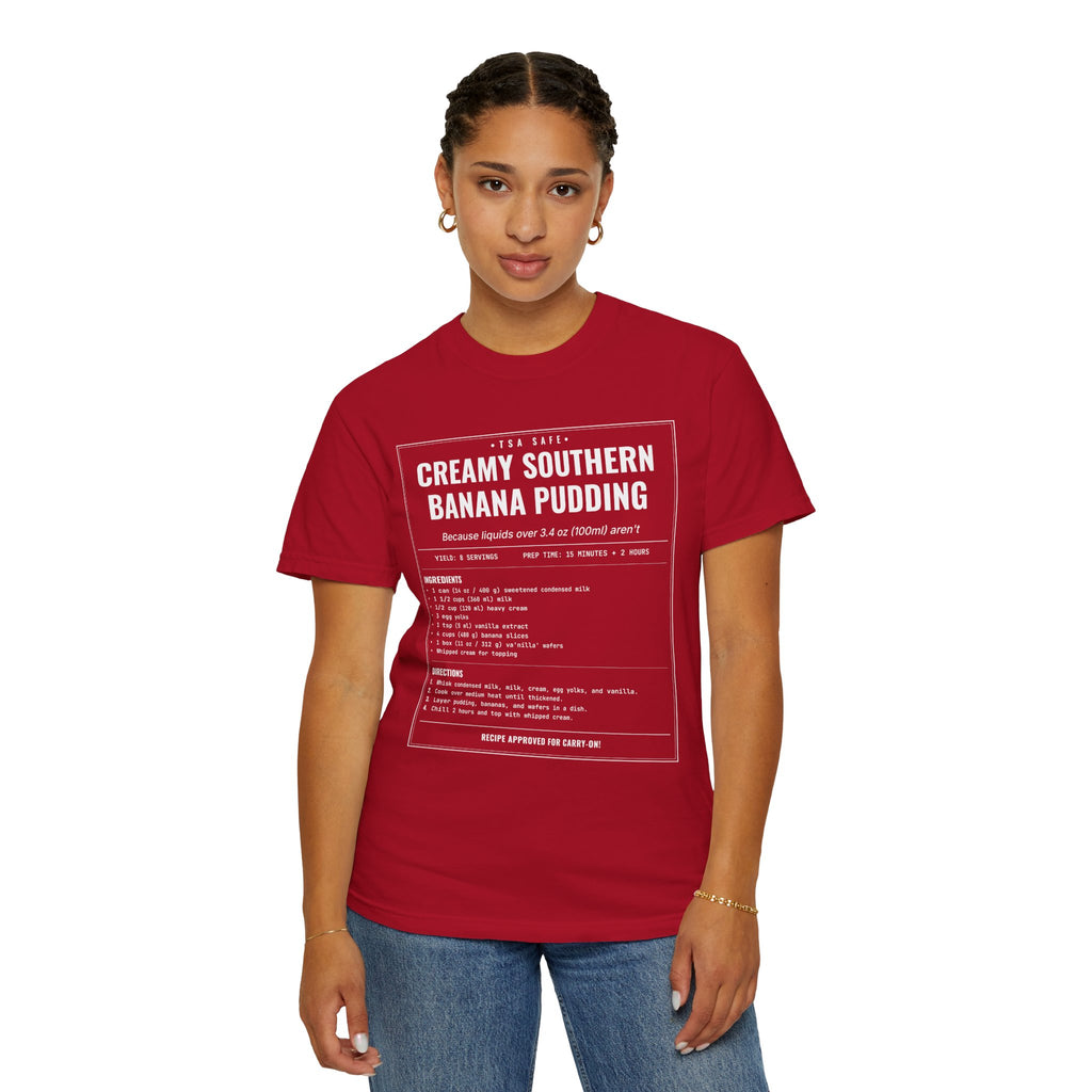 Creamy Southern Banana Pudding | Vintage Recipe Card T-Shirt — White Ink