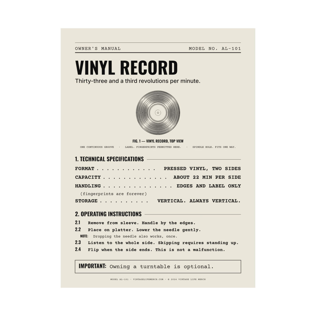 Vinyl Record Owner's Manual Poster | Retro Analog Life Wall Art