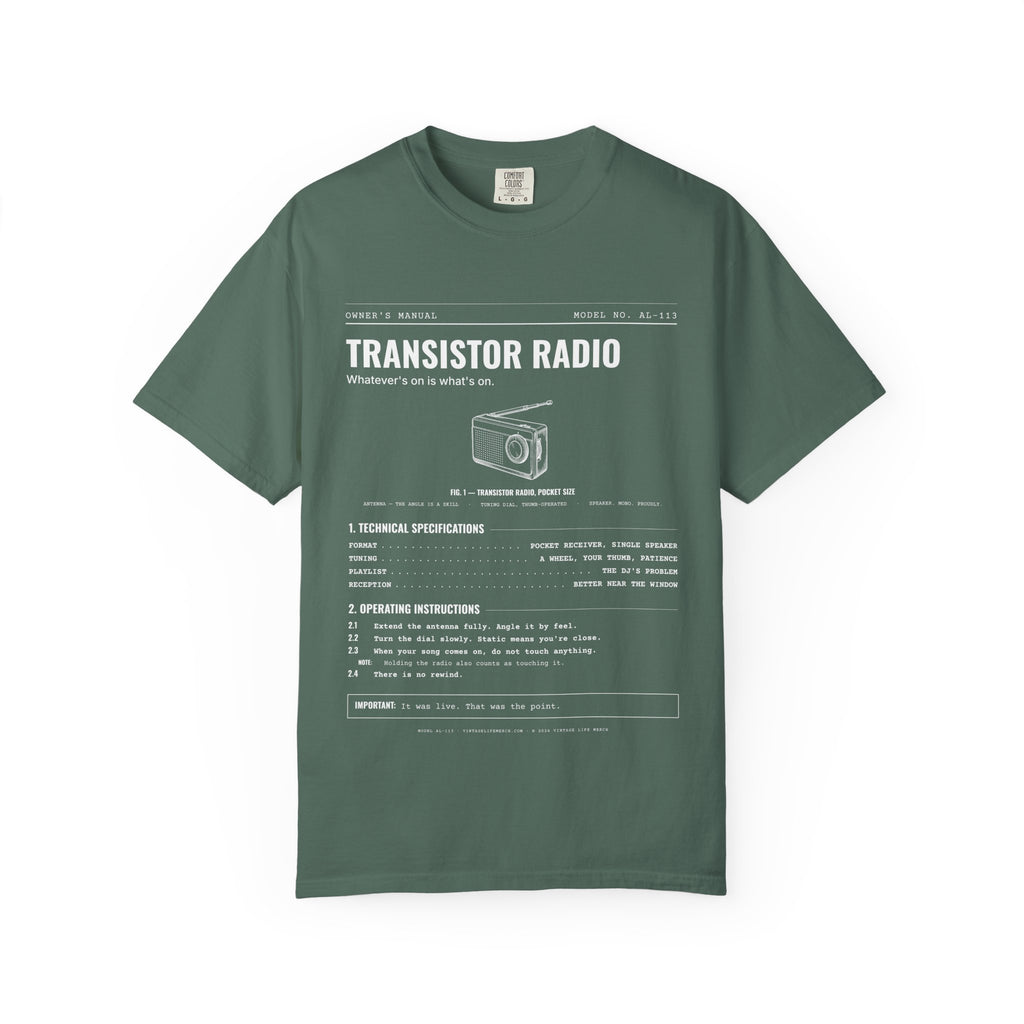 Transistor Radio Spec Sheet Shirt | Analog Life Vintage Tee in Blue Spruce