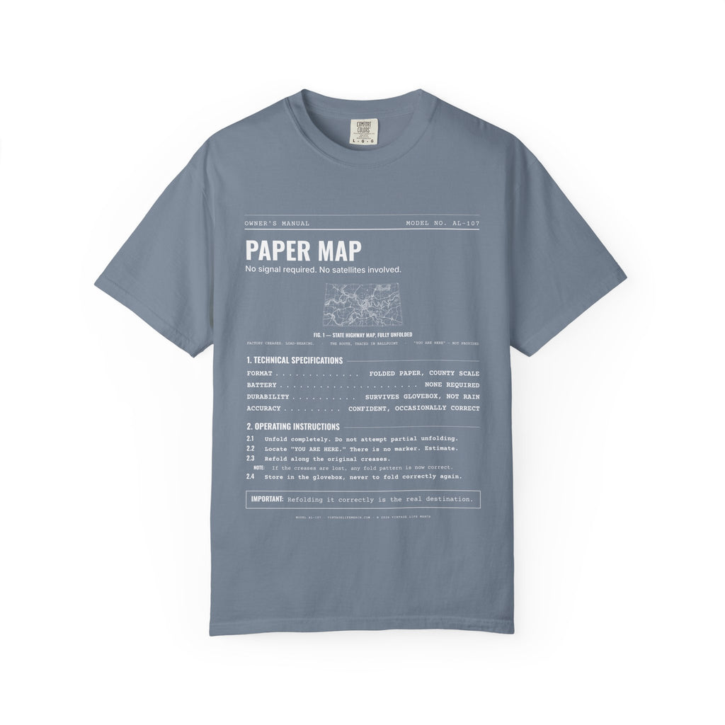 Paper Map Spec Sheet Shirt | Analog Life Vintage Tee in Blue Jean