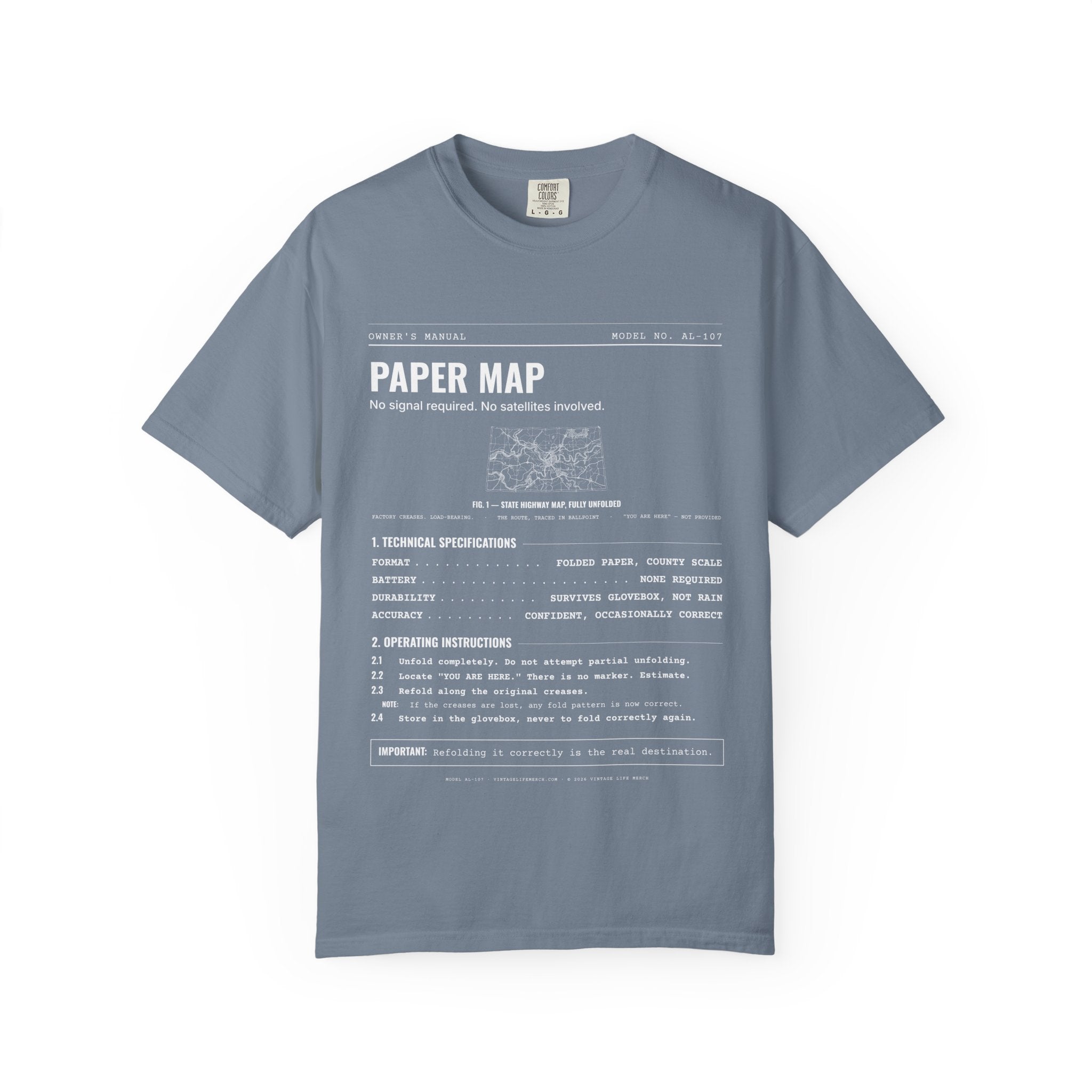 Paper Map Spec Sheet Shirt | Analog Life Vintage Tee in Blue Jean