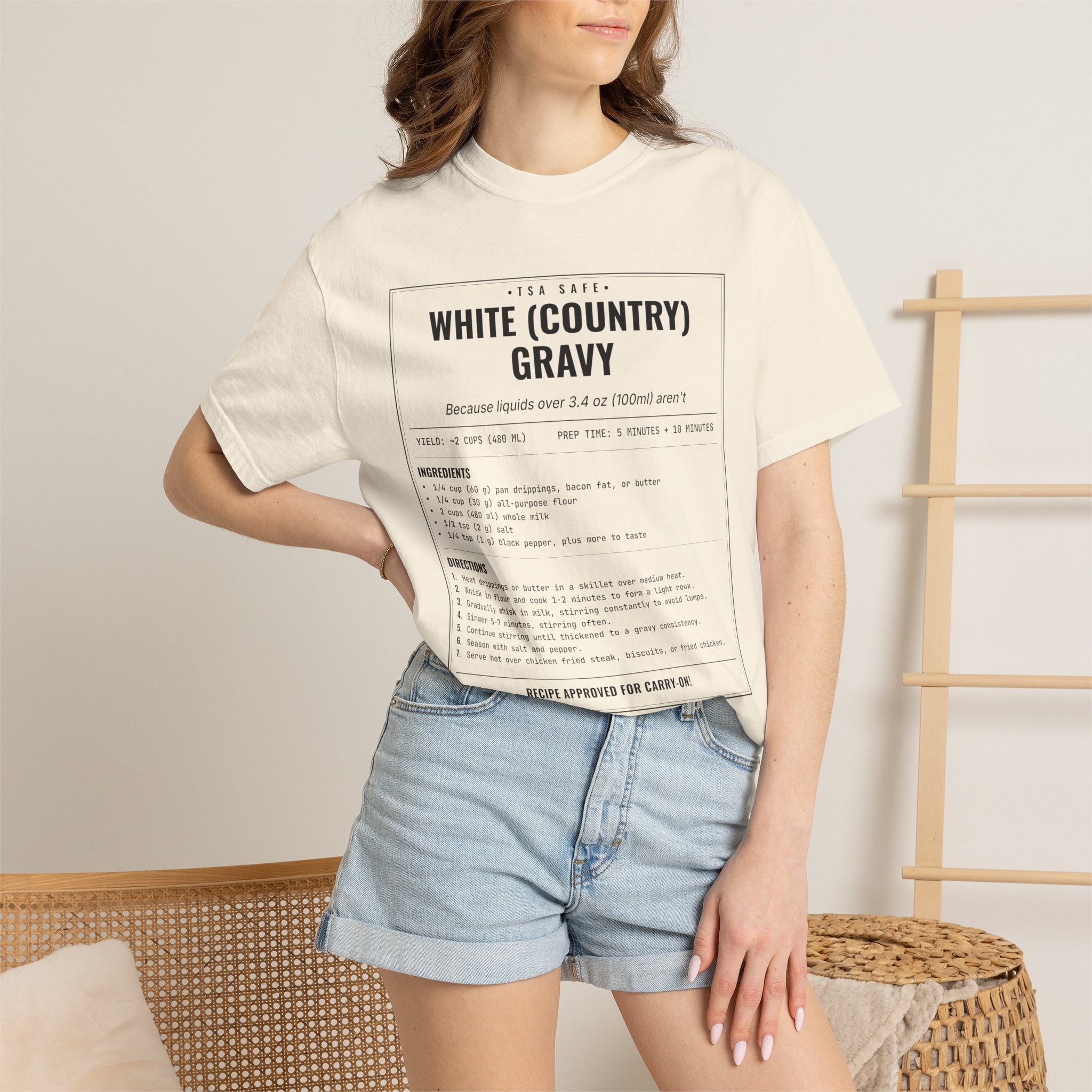 White Country Gravy | Vintage Recipe Card T-Shirt — Black Ink