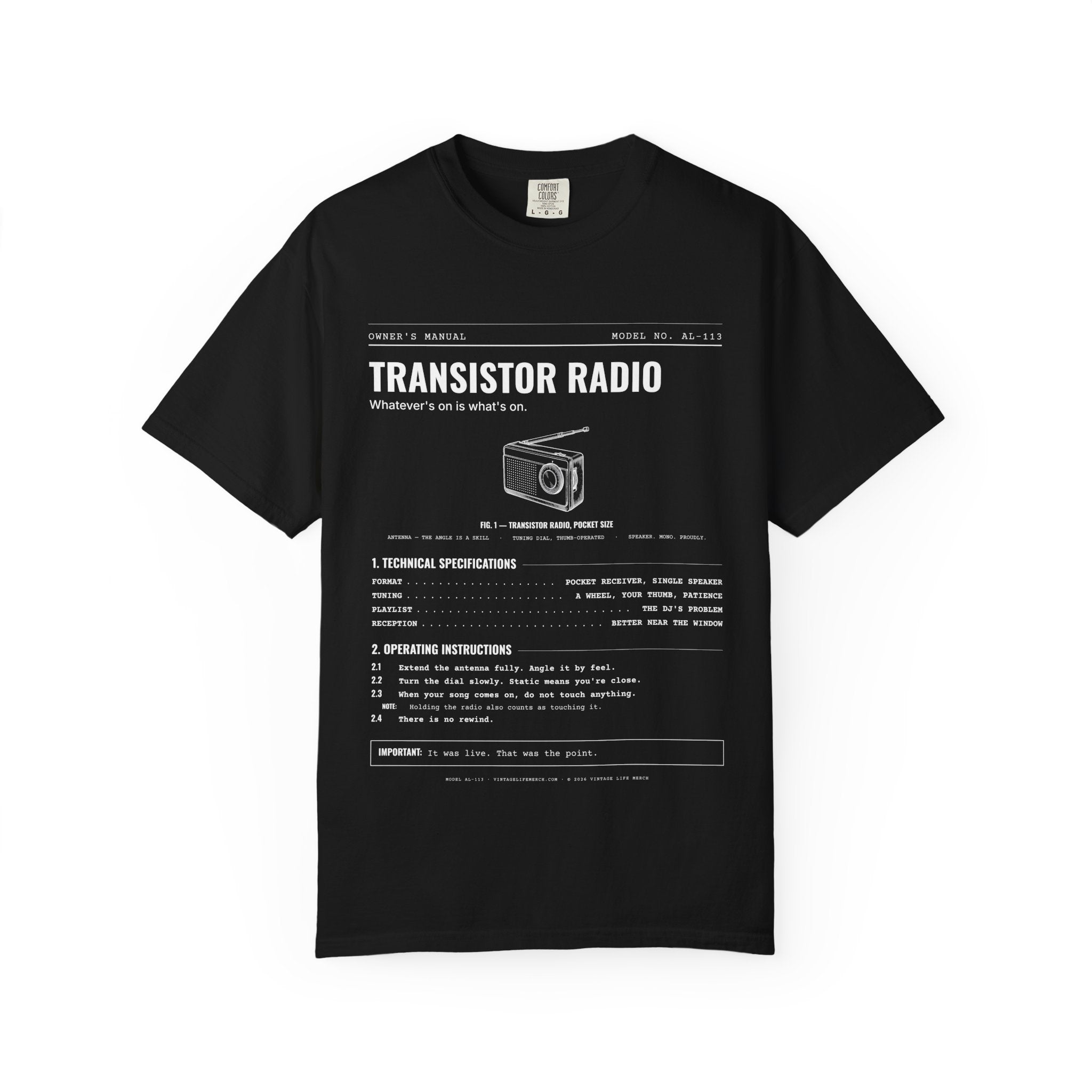 Transistor Radio Spec Sheet Shirt | Analog Life Vintage Tee
