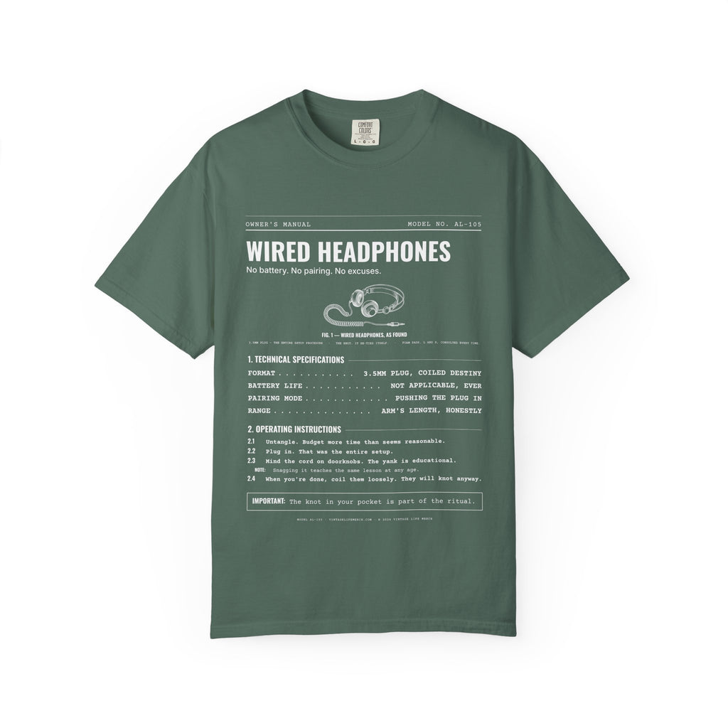 Wired Headphones Spec Sheet Shirt | Analog Life Vintage Tee in Blue Spruce