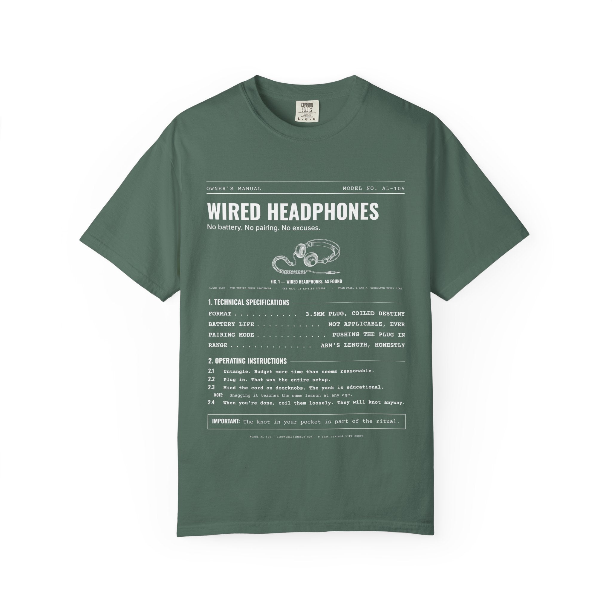 Wired Headphones Spec Sheet Shirt | Analog Life Vintage Tee in Blue Spruce