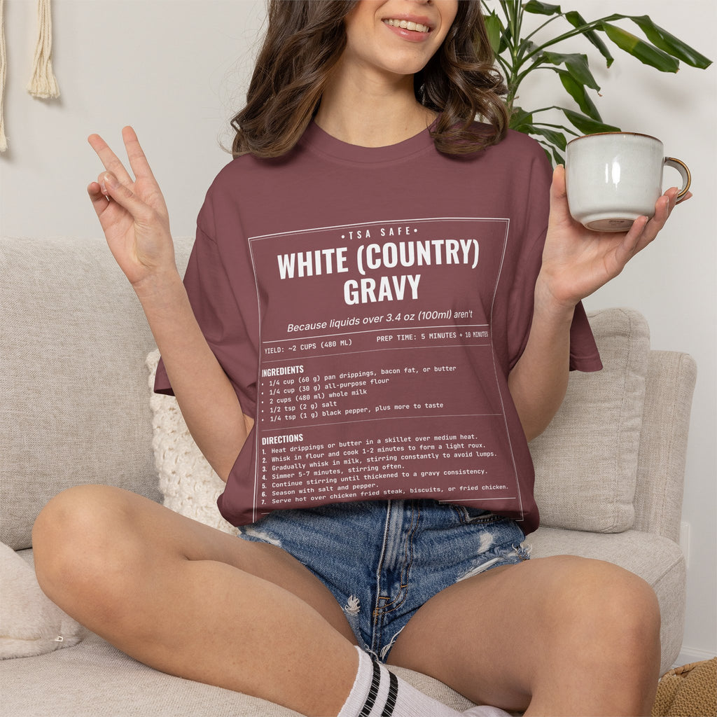 White Country Gravy | Vintage Recipe Card T-Shirt — White Ink