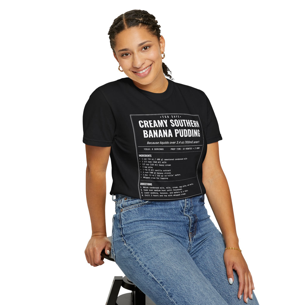 Creamy Southern Banana Pudding | Vintage Recipe Card T-Shirt — White Ink