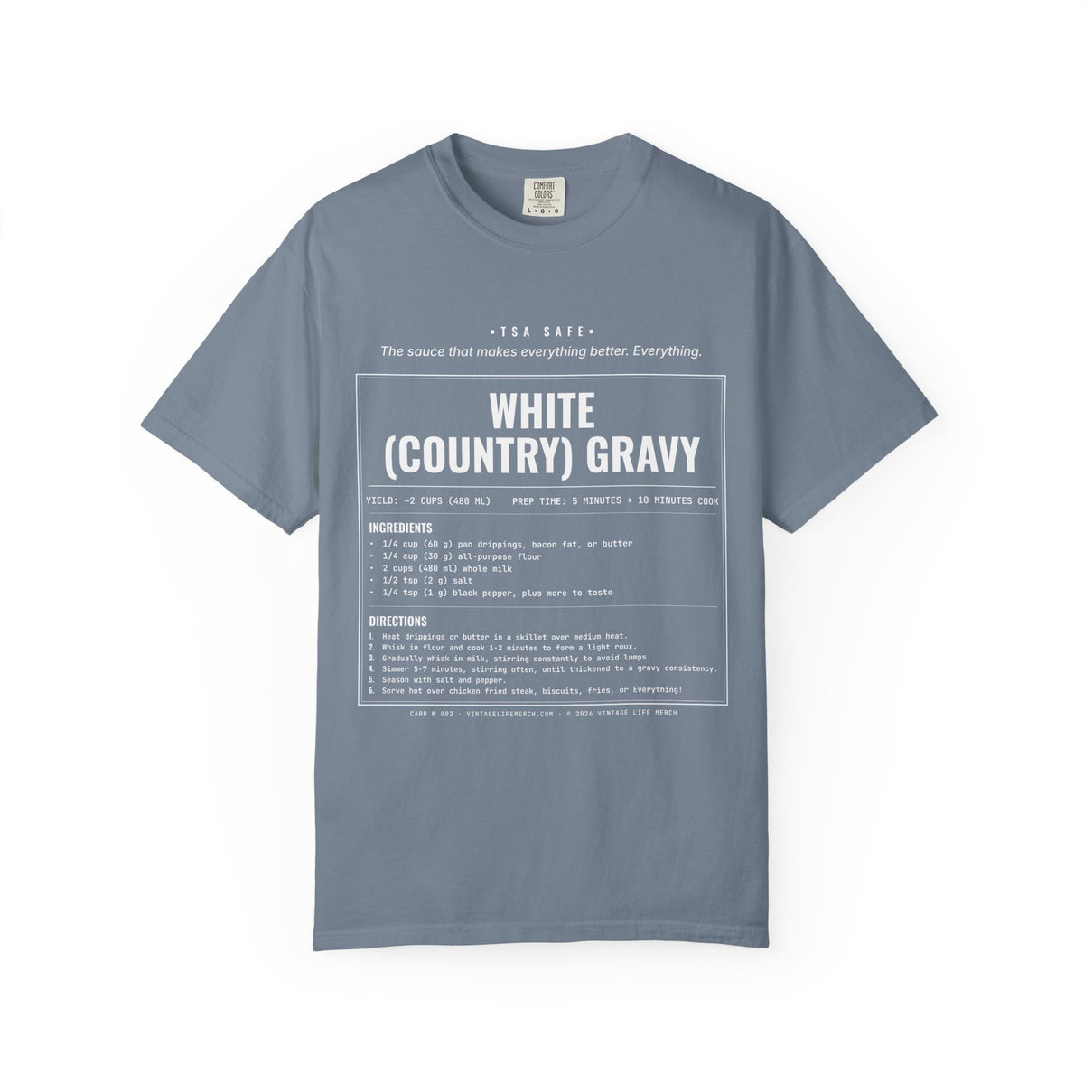 White Country Gravy Recipe Shirt | Southern Vintage Tee in Blue Jean