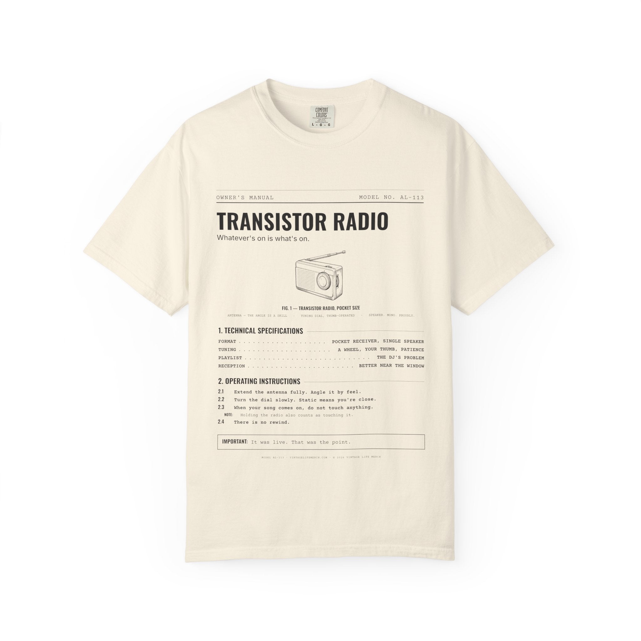 Transistor Radio Spec Sheet Shirt | Analog Life Vintage Tee in Ivory