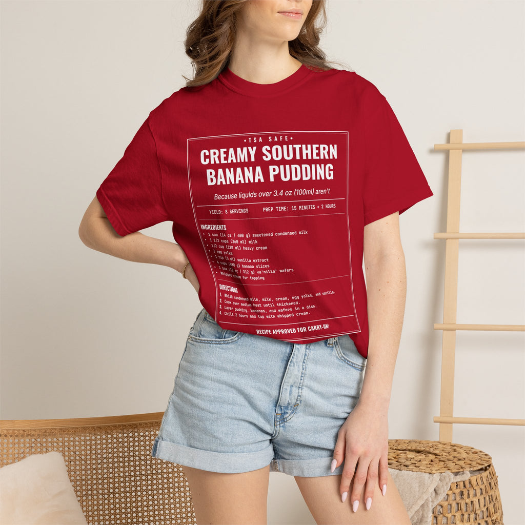 Creamy Southern Banana Pudding | Vintage Recipe Card T-Shirt — White Ink