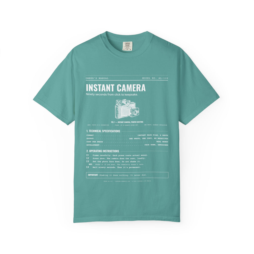 Instant Camera Spec Sheet Shirt | Analog Life Vintage Tee in Seafoam
