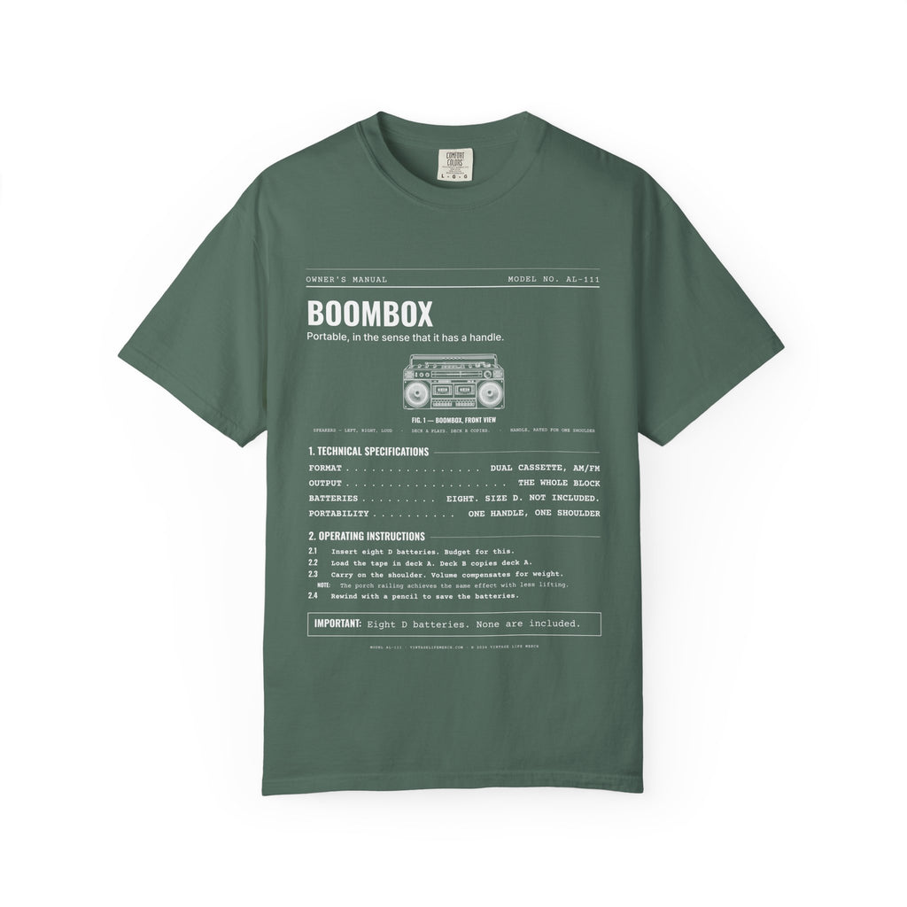 Boombox Spec Sheet Shirt | Analog Life Vintage Tee in Blue Spruce