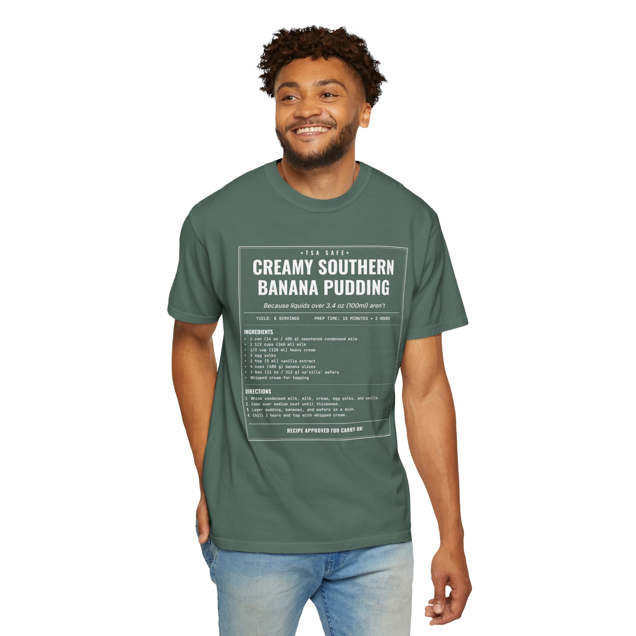 Creamy Southern Banana Pudding | Vintage Recipe Card T-Shirt — White Ink