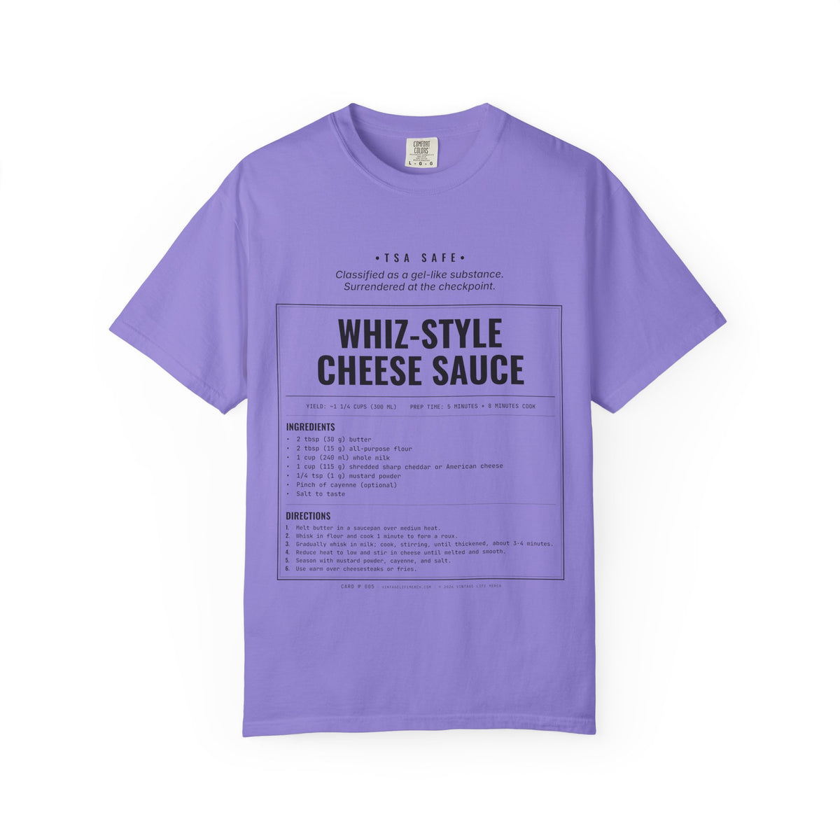 Whiz-Style Cheese Sauce Recipe Shirt | TSA Safe Vintage Tee in Violet