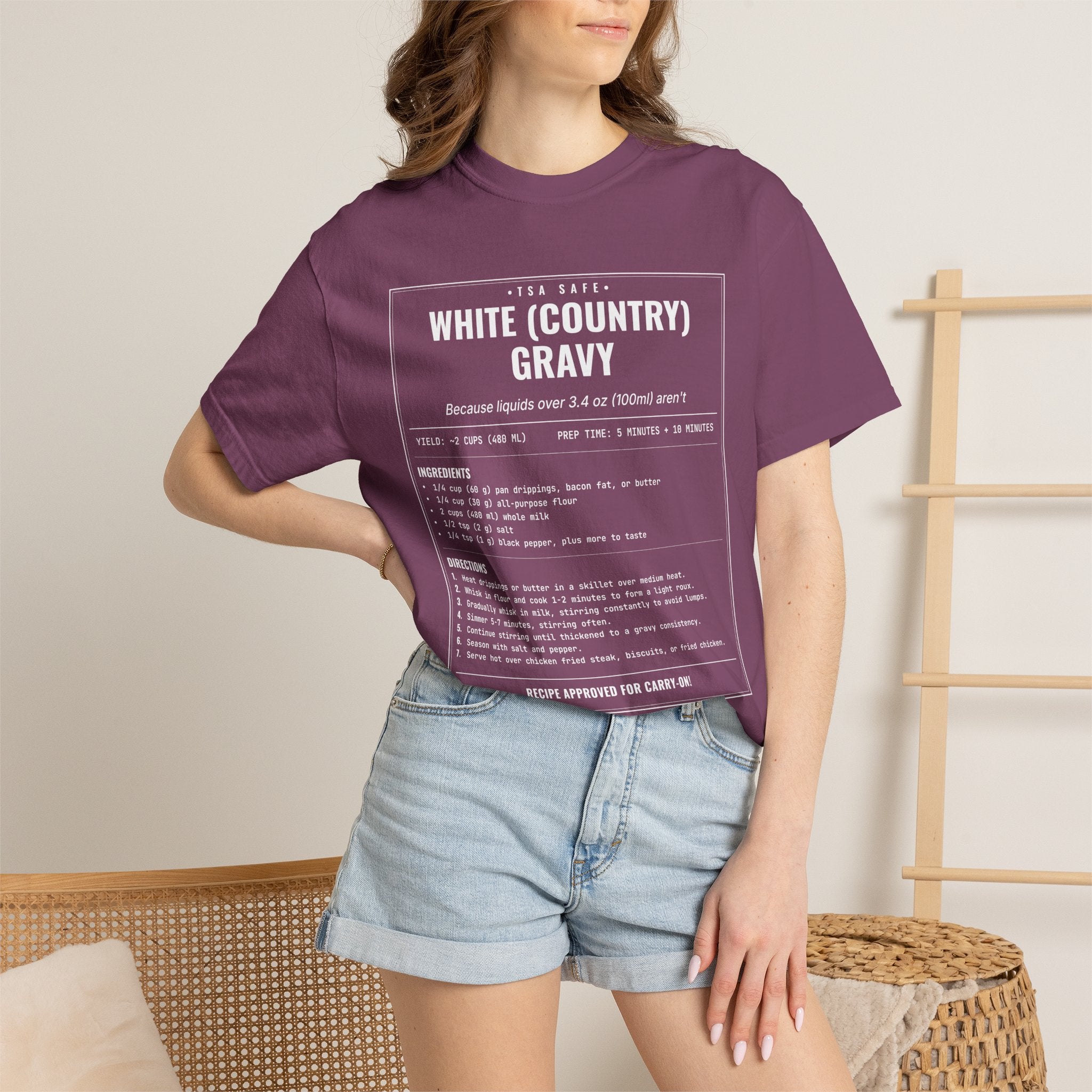 White Country Gravy | Vintage Recipe Card T-Shirt — White Ink