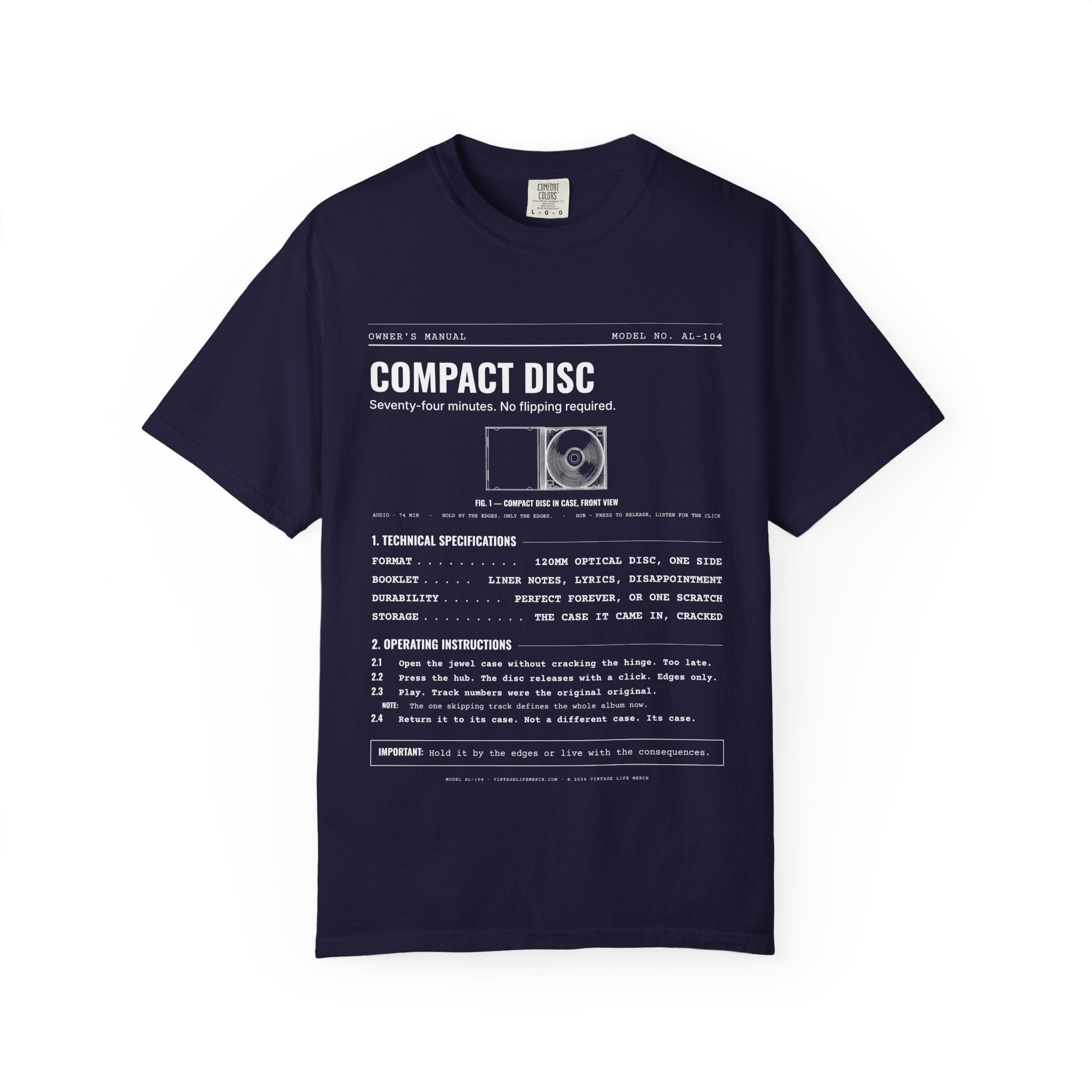 Compact Disc Spec Sheet Shirt | Analog Life Vintage Tee in True Navy