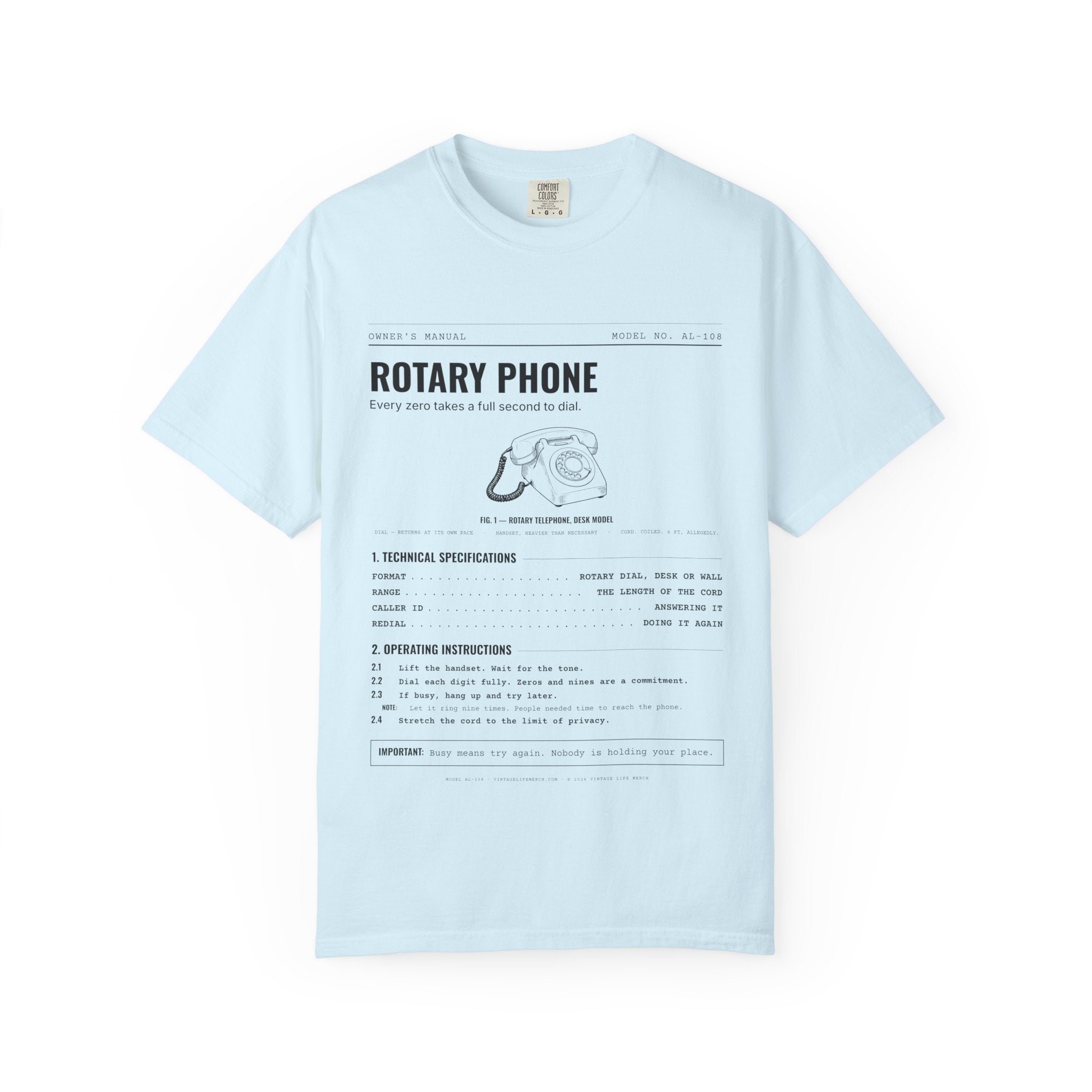 Rotary Phone Spec Sheet Shirt | Analog Life Vintage Tee in Chambray