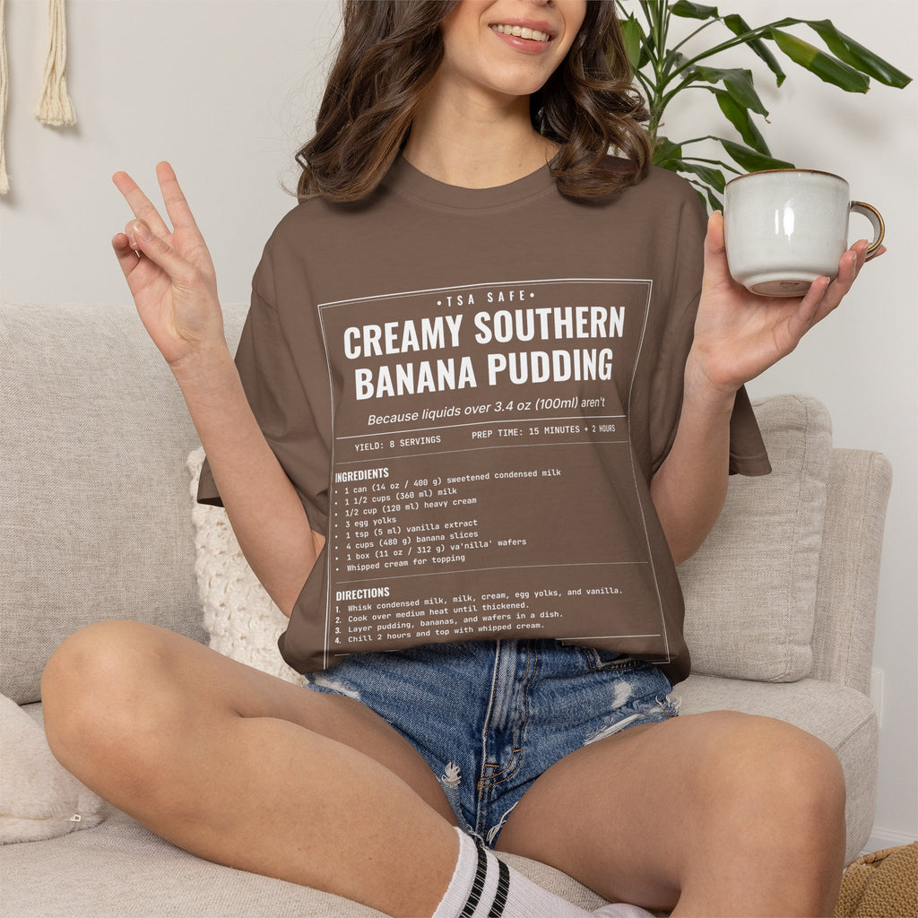 Creamy Southern Banana Pudding | Vintage Recipe Card T-Shirt — White Ink
