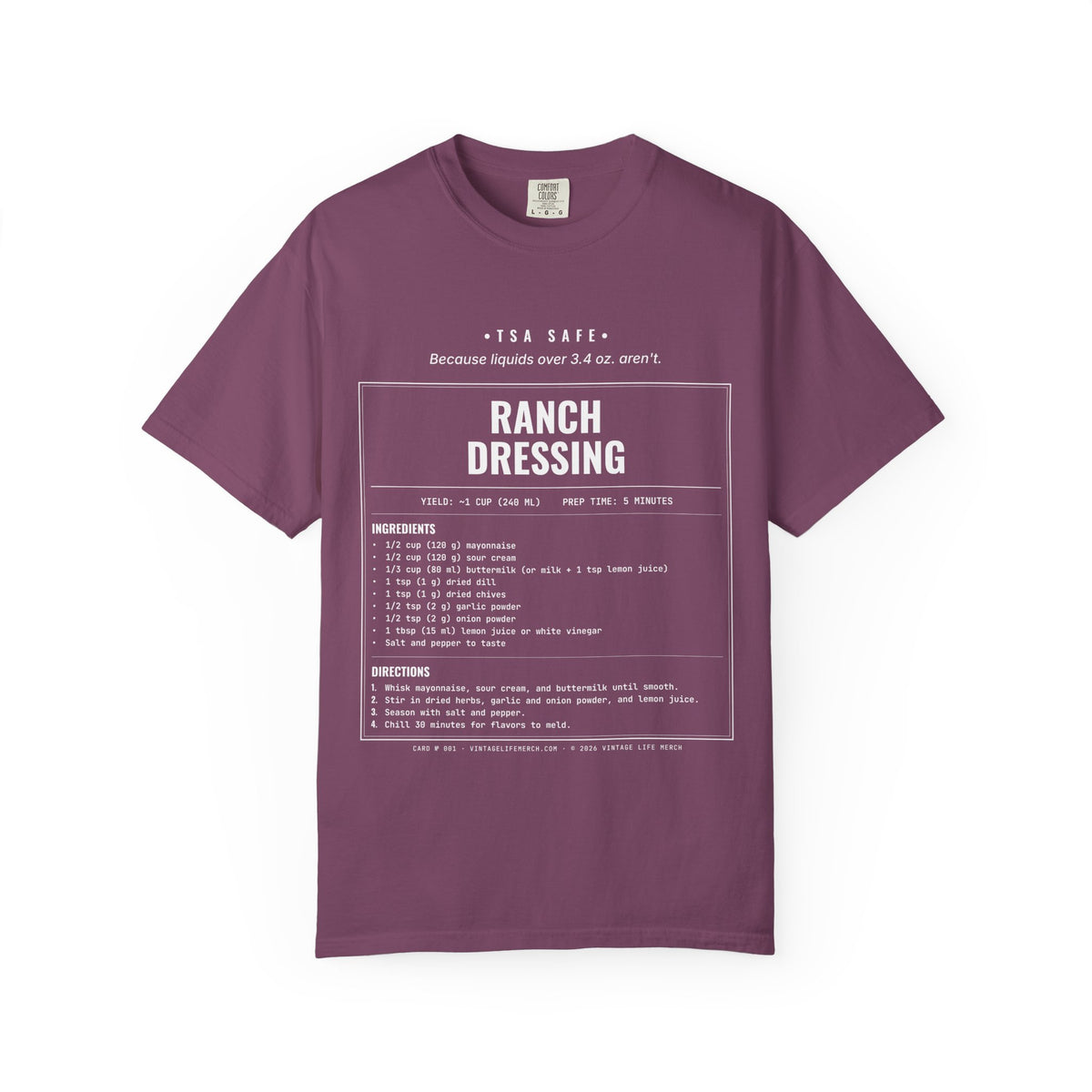 Ranch Dressing Recipe Shirt | TSA Safe Vintage Tee in Berry