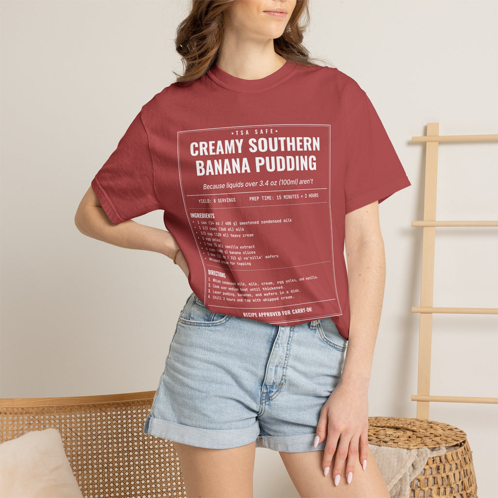 Creamy Southern Banana Pudding | Vintage Recipe Card T-Shirt — White Ink