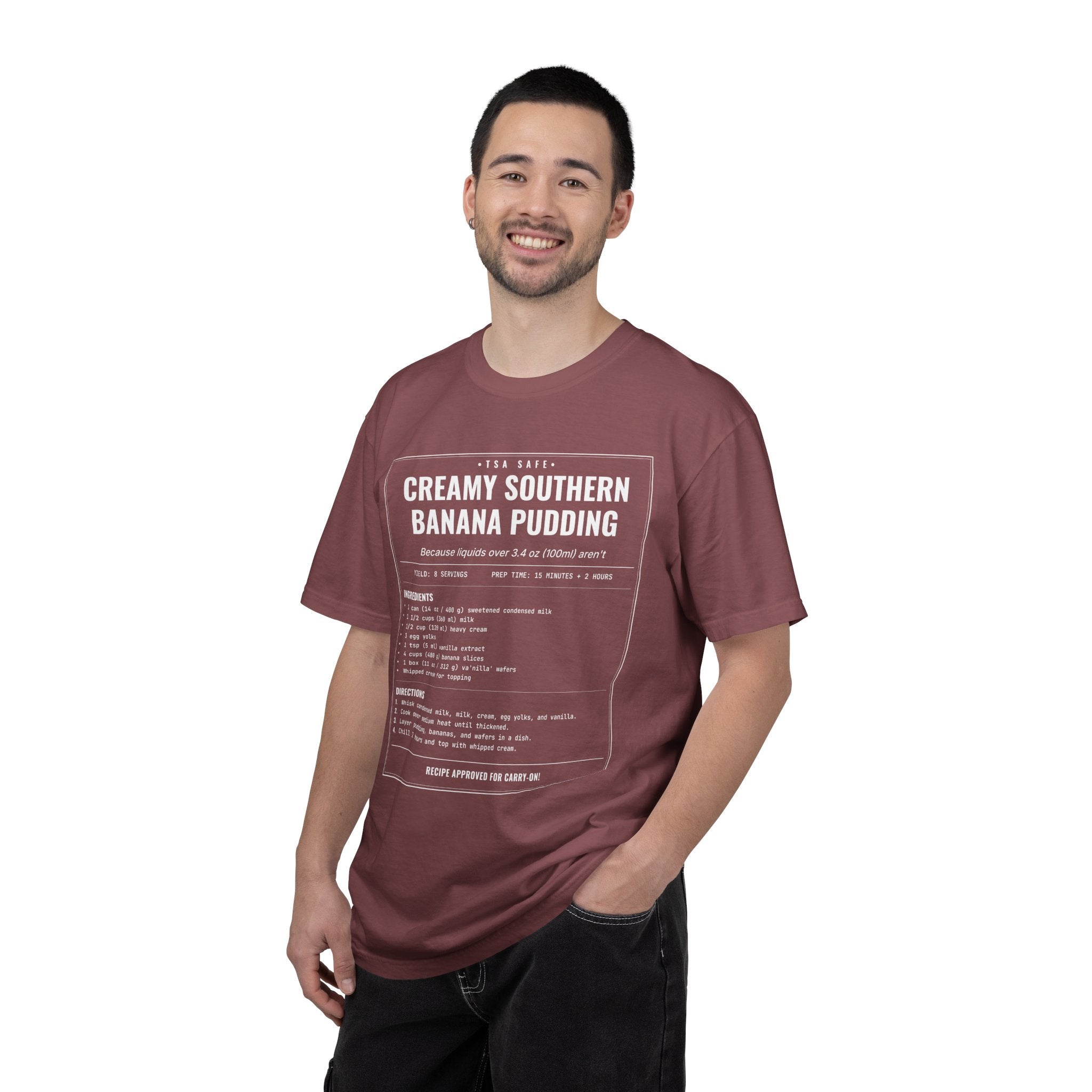 Creamy Southern Banana Pudding | Vintage Recipe Card T-Shirt — White Ink