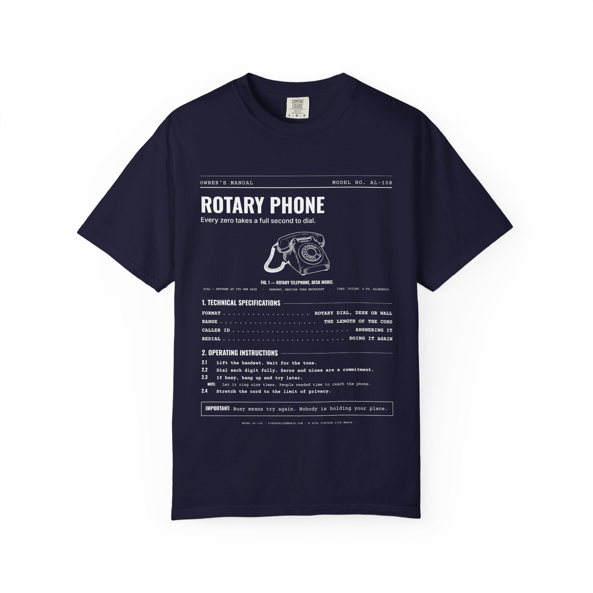 Rotary Phone Spec Sheet Shirt | Analog Life Vintage Tee in True Navy