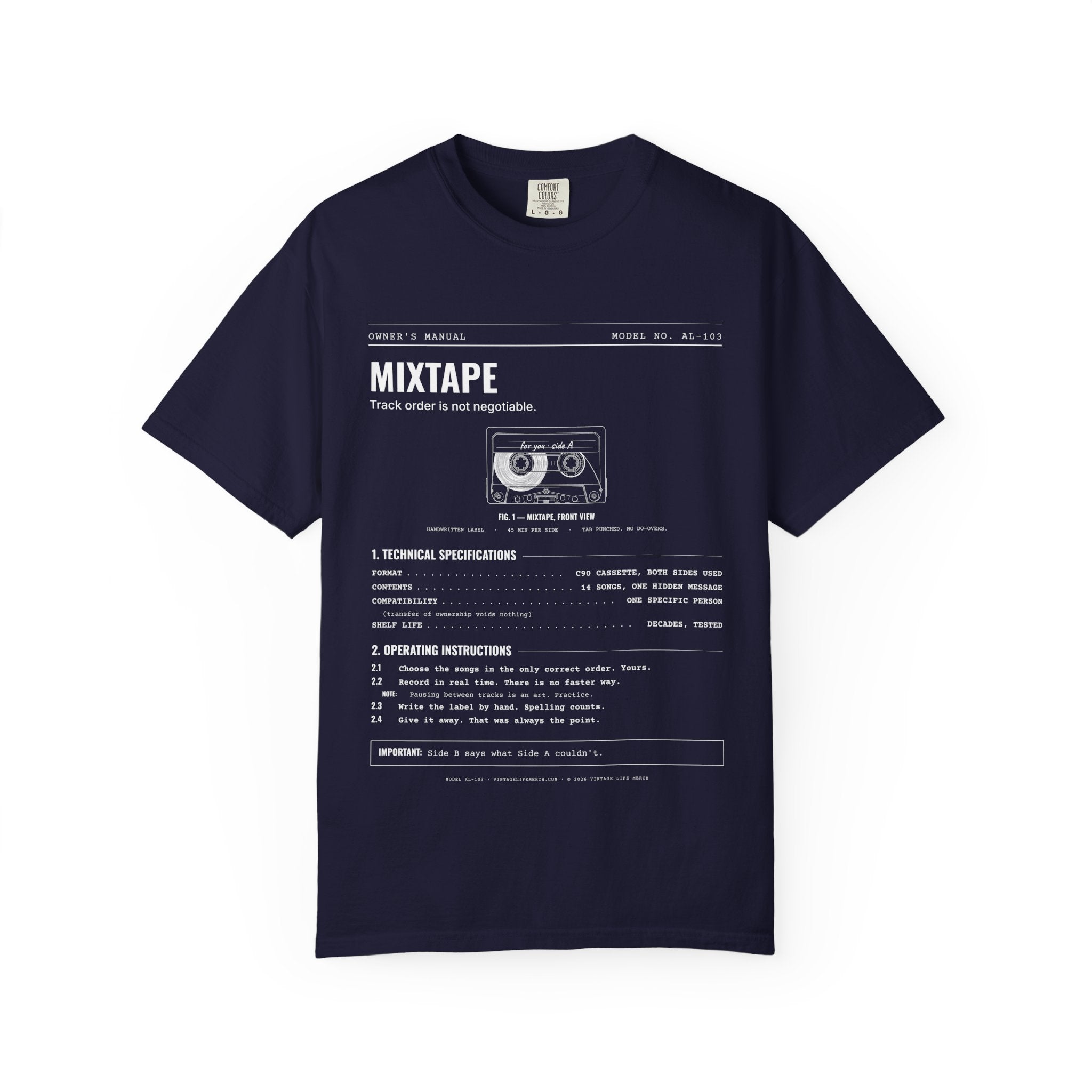 Mixtape Spec Sheet Shirt | Analog Life Vintage Tee in True Navy