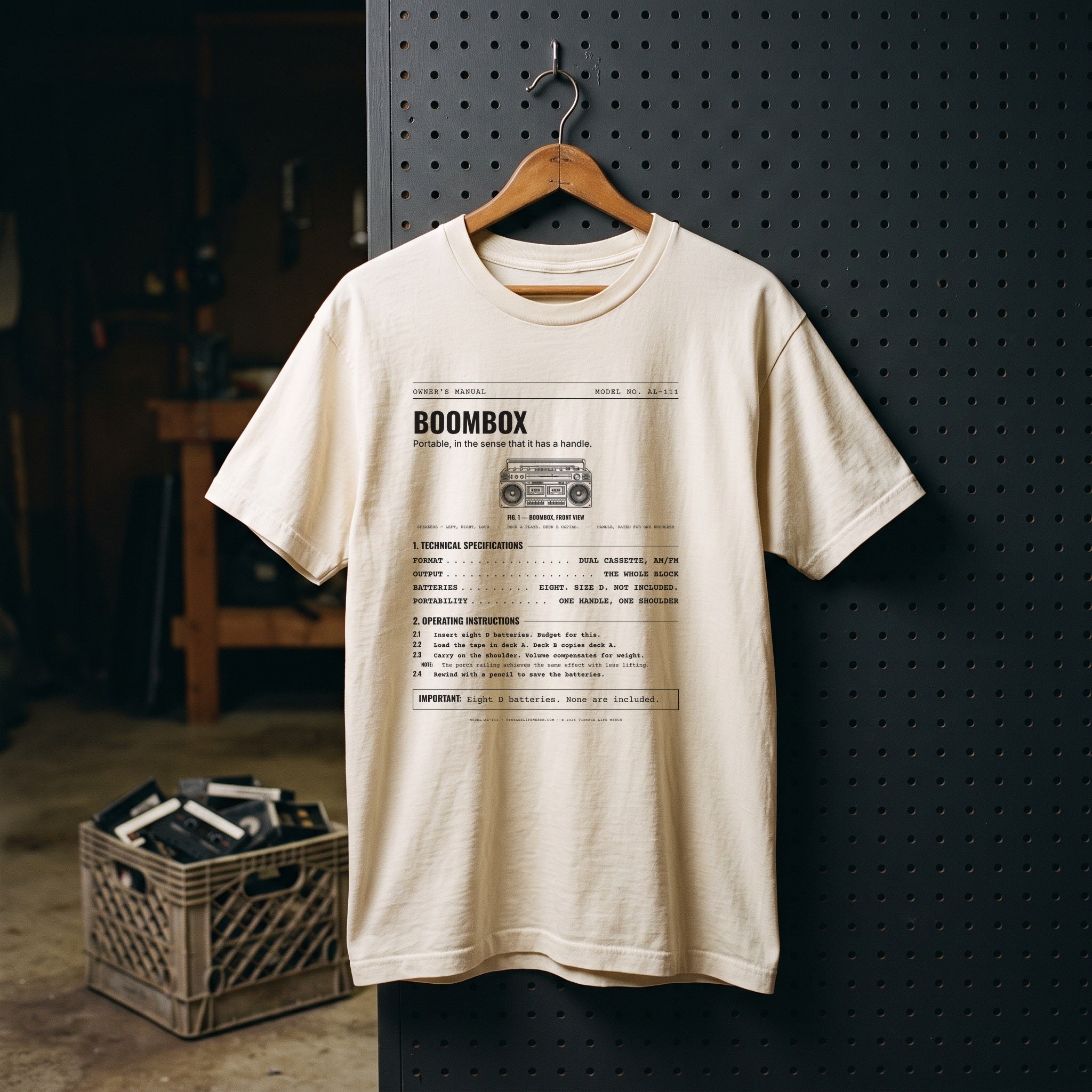 Boombox Spec Sheet Shirt in a 1980s room scene
